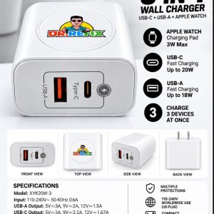 DR. REFIX 3-in-1 Wall Charger USB-C + USB-A + Apple Watch